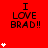 Red background with repeated "I LOVE BRAD!!" text and white star icons in a pattern, some stars animate to form vertical