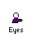 Pixelated character with white head and red-blue striped shirt appears in six positions, each with distinct text above and varying eye expressions