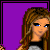 Pixel art contact sheet showing 11 frames of an animated 'guitar girl' icon with purple background, featuring a female character with brown hair and blue eyes in various poses including guitar playing and winking.