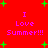 Red background with green plus signs and purple text reading "I Love Summer!!!" in four quadrants.