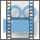 Blue and white film strip frame with a blue rectangular shape, showing sequential animation changes in the top section.