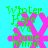 Green text 'Winter Here We Come' over pink snowflake on cyan background with pixelated animation changes.