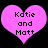 Two pink heart-shaped icons with black text reading "Katie and Matt" on a black background, displayed side-by-side.