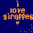 Pixelated orange text 'i love giraffes' with a heart symbol on dark blue background, showing animation changes in scattered dots.
