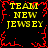Yellow text reading TEAM NEW JERSEY on black background with red pixelated border, repeated in four quadrants.