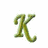 A static image displays three distinct stylized letters: a green 'K', a black 'I' on yellow background, and a purple 'M'.