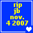 Blue square icon with yellow text 'rip jb nov. 4 2007' and a white heart symbol in the bottom-right corner.