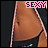 A 48x48 pixel animated contact sheet showing two frames of a woman's midsection in a black bikini top with white straps, featuring subtle pose differences between frames.