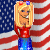 A 4-frame animated contact sheet showing a pixelated cartoon woman with blonde hair, red top, blue skirt, and patriotic accessories against an American flag background, displaying subtle pose changes across frames.