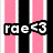 Pixelated icon with pink and white vertical stripes on the sides, black central cross, and white text 'rde<3' in a pixel font.
