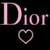 Pixelated pink text 'Dior' with a small dot above the 'i', and a pixelated heart shape below, all on black background.