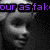 A four- shows a grayscale image of a person with light hair, each containing partial text in different colors