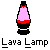 Pixelated lava lamp icon with pink wax and red liquid, black base on gray background, text "Lava Lamp" below each instance.