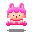 A 4-frame pixel art animation of a pink-haired cartoon character with bunny ears in a swimsuit, showing subtle pose and expression changes across frames.
