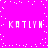 Bright magenta background with white pixelated text 'KATLYN' repeated in two , surrounded by scattered white dots forming a border