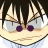 Pixelated anime-style character face with purple eyes and black hair on left, next to pixelated text "Anime IM" and signature on right against black background.
