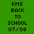 Green background with black text reading KMS BACK TO SCHOOL 07/08, where one of the words changes to blue in each frame.