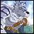 A 48x48 pixel buddy icon featuring a Digimon character on the left and text elements on the right, displayed as a contact sheet with two frames showing slight animation differences.