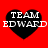 Four identical black heart shapes on a red background, each containing white text reading TEAM EDWARD.