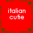 Red square icon with green dotted border and four corner asterisks, displaying 'italian cutie' text in white pixelated font across four quadrants.