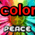 Six -aligned display the word 'color' in different colors over varied backgrounds including flowers, a peace symbol, and an eye