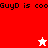 Red and white pixelated icon with "GuyD is coo" text and two star symbols, one white and one red, in different positions.