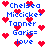 Blue text names and 'love' surrounded by red pixel hearts on white background, with heart positions shifting between frames.