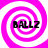 Four identical pink and white spiral patterns arranged in a , each containing the text "BALLZ" in black pixelated font