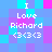 Pixelated text 'I Love Richard <3<3' on a blue-purple-pink background with shifting color blocks