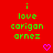Red background with green pixelated text reading "i love corigon arnez" and two pink heart symbols at the bottom.