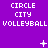 Purple background with repeated white text 'CIRCLE CITY VOLLEYBALL' in three , plus animated white pixel symbols changing across frames