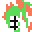 Pixelated green character with orange spikes and white underbelly in multiple expressions against gray background.