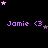 Pixelated text 'Jamie <3' repeated across a black background with scattered pink and purple stars, some of which move between frames.