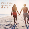 Static beach scene icon showing two people walking hand-in-hand on sand toward the ocean with text overlay in top-left corner.