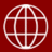Three identical white wireframe globe icons on a solid red background, with one icon partially obscured by a gray rectangle in the bottom-right corner.