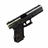 Pixelated black handgun with silver accents on the barrel and trigger guard, angled diagonally against a white background.