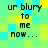 Pixelated text 'ur blurry to me now...' on a of cyan and yellow squares with varying brightness