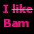 A static image with pink text on black background showing 'I love Bam!' and a large pink heart symbol.