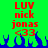 Green background with red text reading LUV nick jonas <33 and blue flame-like shapes at the bottom.