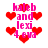Pixelated pink text 'kaleb and lexi 4 eva' surrounded by red hearts on white background, with heart positions shifting across frames.