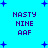 Pixelated text 'NASTY NINE AAF' repeated across a bright cyan background with scattered blue plus signs.