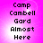 Pixelated text on a pink gradient background with four identical showing 'Camp Cambell Gard Almost Here' in black block letters