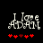 Pixelated text "I Love Adam" with red heart symbols below, showing animation change in one heart's color.