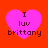 Four identical pink heart-shaped icons with dark purple text "I luv brittany" on a solid orange background, arranged in a