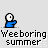 Animated pixel art sequence showing a blue-shirted character with white head performing multiple poses above text reading 'Weeboring summer' on gray background.