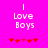 Pixelated text 'I Love Boys' on bright pink background with red heart symbols below, two variations of animation.