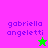 Pixelated text 'gabriella angeletti' appears on two colored backgrounds with a star symbol changing color.