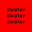 Red background with black text "Skater" repeated in a pattern, some instances of the text on white rectangular backgrounds