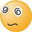 Two yellow circular faces with black curved mouths, each displaying a different arrangement of spiral eyes in white circles.