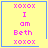 Four 48x48 pixel animated frames arranged in a contact sheet showing yellow backgrounds with pink text and blue borders, each frame containing identical text except for small symbols at the bottom-right corner.